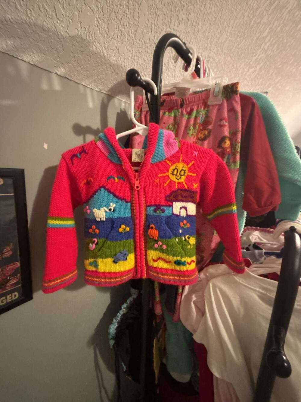 Lucy Iburg Zip Hoodie Size 0 Pink Peruvian Hand Knit Sweater
